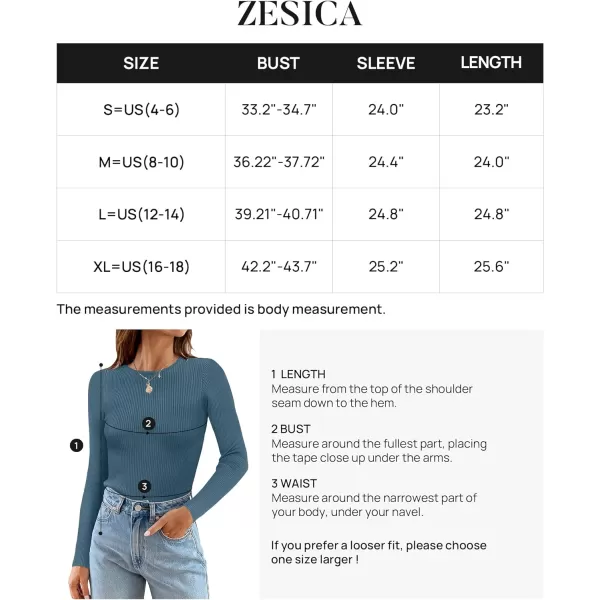 imageZESICA Womens Long Sleeve Crewneck Shirts 2023 Fall Clothes Ribbed Knit Sweater Slim Fitted Casual Basic Tee TopsDarkblue