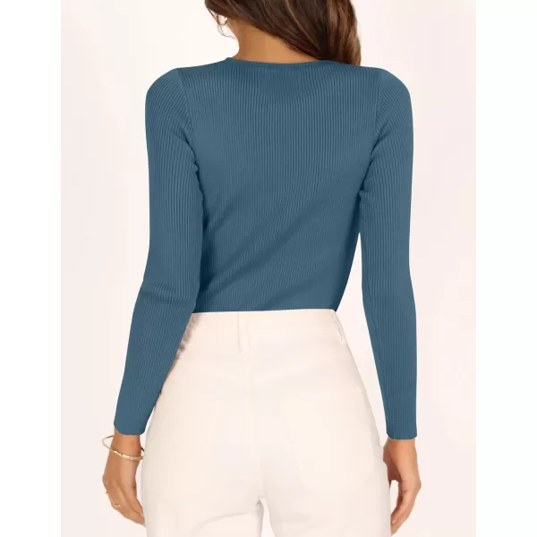 imageZESICA Womens Long Sleeve Crewneck Shirts 2023 Fall Clothes Ribbed Knit Sweater Slim Fitted Casual Basic Tee TopsDarkblue