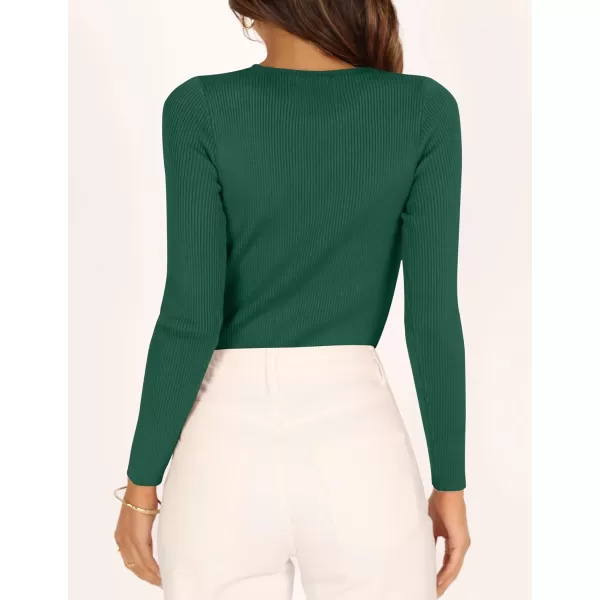 imageZESICA Womens Long Sleeve Crewneck Shirts 2023 Fall Clothes Ribbed Knit Sweater Slim Fitted Casual Basic Tee TopsDarkgreen