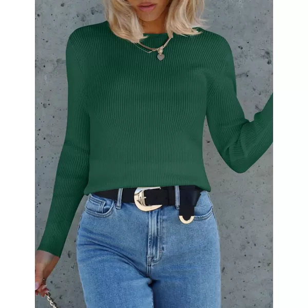 imageZESICA Womens Long Sleeve Crewneck Shirts 2023 Fall Clothes Ribbed Knit Sweater Slim Fitted Casual Basic Tee TopsDarkgreen