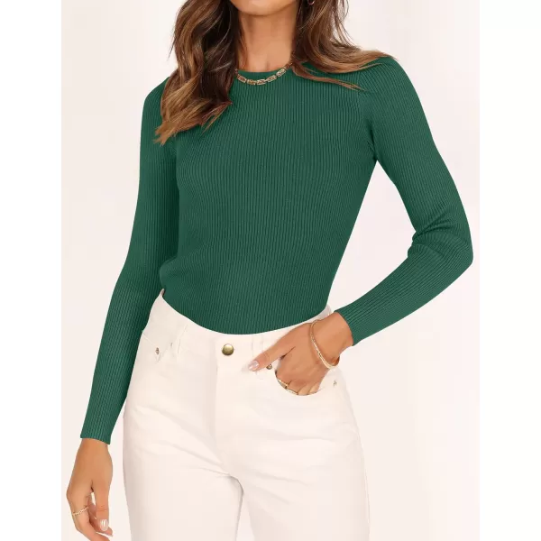imageZESICA Womens Long Sleeve Crewneck Shirts 2023 Fall Clothes Ribbed Knit Sweater Slim Fitted Casual Basic Tee TopsDarkgreen