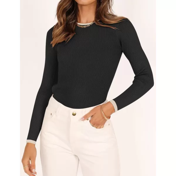imageZESICA Womens Long Sleeve Crewneck Shirts 2023 Fall Clothes Ribbed Knit Sweater Slim Fitted Casual Basic Tee TopsDim