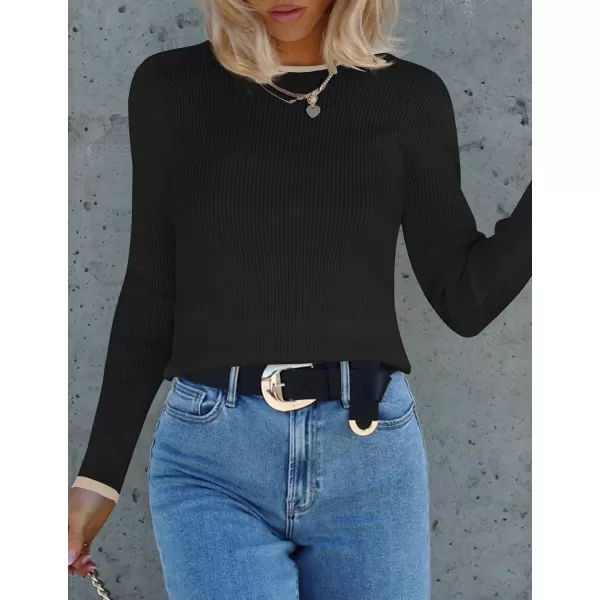 imageZESICA Womens Long Sleeve Crewneck Shirts 2023 Fall Clothes Ribbed Knit Sweater Slim Fitted Casual Basic Tee TopsDim