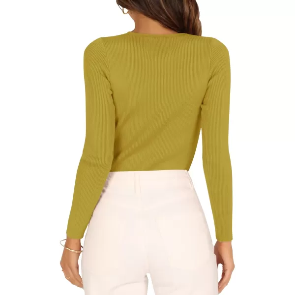 imageZESICA Womens Long Sleeve Crewneck Shirts 2023 Fall Clothes Ribbed Knit Sweater Slim Fitted Casual Basic Tee TopsGinger
