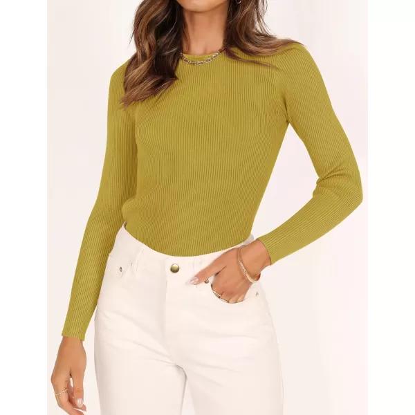 imageZESICA Womens Long Sleeve Crewneck Shirts 2023 Fall Clothes Ribbed Knit Sweater Slim Fitted Casual Basic Tee TopsGinger