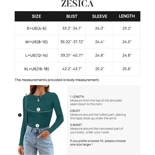imageZESICA Womens Long Sleeve Crewneck Shirts 2023 Fall Clothes Ribbed Knit Sweater Slim Fitted Casual Basic Tee TopsGreen
