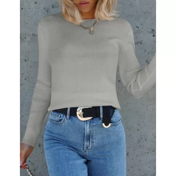imageZESICA Womens Long Sleeve Crewneck Shirts 2023 Fall Clothes Ribbed Knit Sweater Slim Fitted Casual Basic Tee TopsGrey