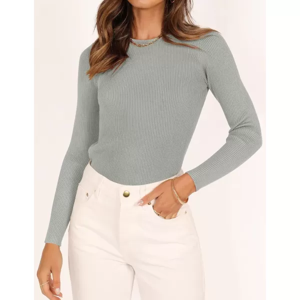 imageZESICA Womens Long Sleeve Crewneck Shirts 2023 Fall Clothes Ribbed Knit Sweater Slim Fitted Casual Basic Tee TopsGrey