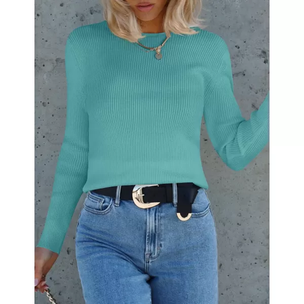 imageZESICA Womens Long Sleeve Crewneck Shirts 2023 Fall Clothes Ribbed Knit Sweater Slim Fitted Casual Basic Tee TopsLake