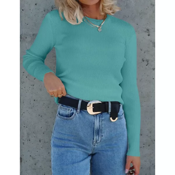 imageZESICA Womens Long Sleeve Crewneck Shirts 2023 Fall Clothes Ribbed Knit Sweater Slim Fitted Casual Basic Tee TopsLake
