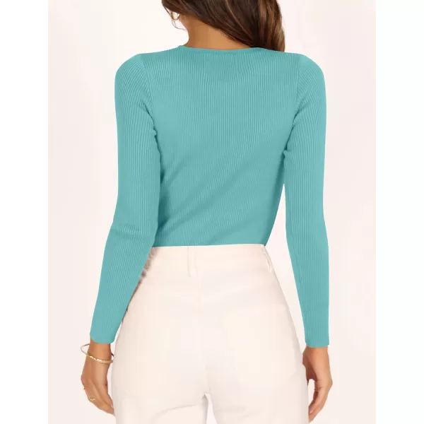 imageZESICA Womens Long Sleeve Crewneck Shirts 2023 Fall Clothes Ribbed Knit Sweater Slim Fitted Casual Basic Tee TopsLake