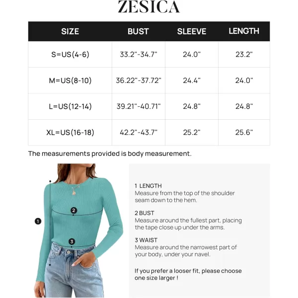 imageZESICA Womens Long Sleeve Crewneck Shirts 2023 Fall Clothes Ribbed Knit Sweater Slim Fitted Casual Basic Tee TopsLake