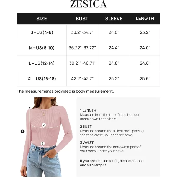 imageZESICA Womens Long Sleeve Crewneck Shirts 2023 Fall Clothes Ribbed Knit Sweater Slim Fitted Casual Basic Tee TopsPink