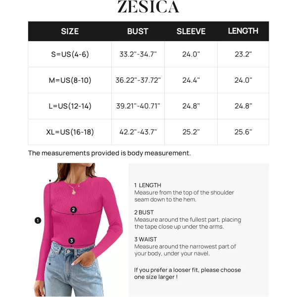 imageZESICA Womens Long Sleeve Crewneck Shirts 2023 Fall Clothes Ribbed Knit Sweater Slim Fitted Casual Basic Tee TopsRose