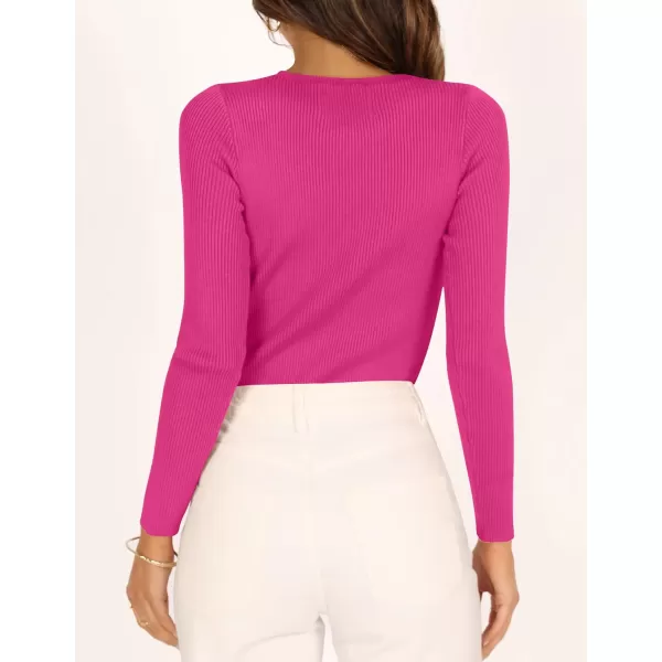imageZESICA Womens Long Sleeve Crewneck Shirts 2023 Fall Clothes Ribbed Knit Sweater Slim Fitted Casual Basic Tee TopsRose