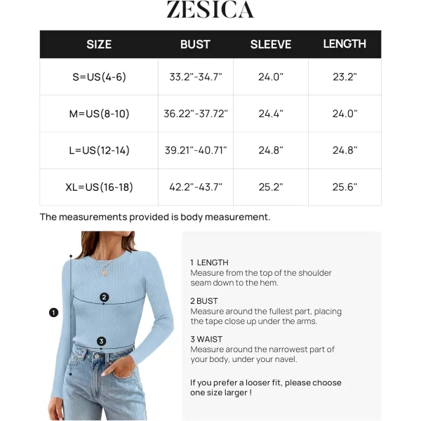 imageZESICA Womens Long Sleeve Crewneck Shirts 2023 Fall Clothes Ribbed Knit Sweater Slim Fitted Casual Basic Tee TopsSky