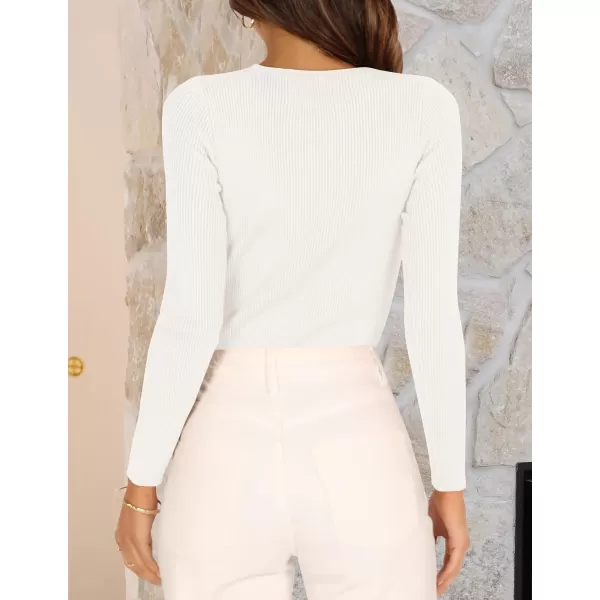 imageZESICA Womens Long Sleeve Crewneck Shirts 2023 Fall Clothes Ribbed Knit Sweater Slim Fitted Casual Basic Tee TopsWhite