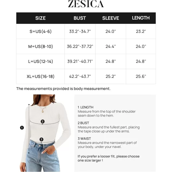 imageZESICA Womens Long Sleeve Crewneck Shirts 2023 Fall Clothes Ribbed Knit Sweater Slim Fitted Casual Basic Tee TopsWhite