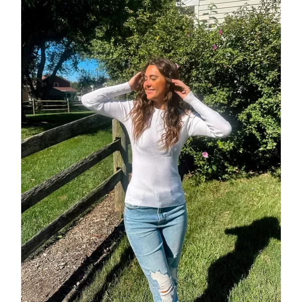 imageZESICA Womens Long Sleeve Crewneck Shirts 2023 Fall Clothes Ribbed Knit Sweater Slim Fitted Casual Basic Tee TopsWhite