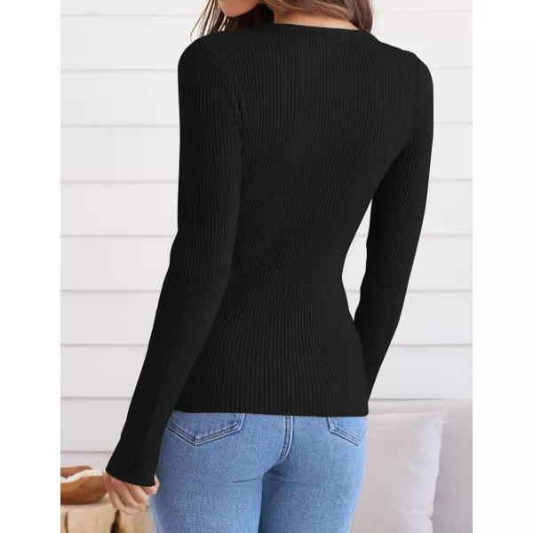 imageZESICA Womens Long Sleeve Crewneck Tops 2024 Spring Fall Clothes Ribbed Knit Sweater Slim Fitted Casual Basic Tee ShirtsBlack