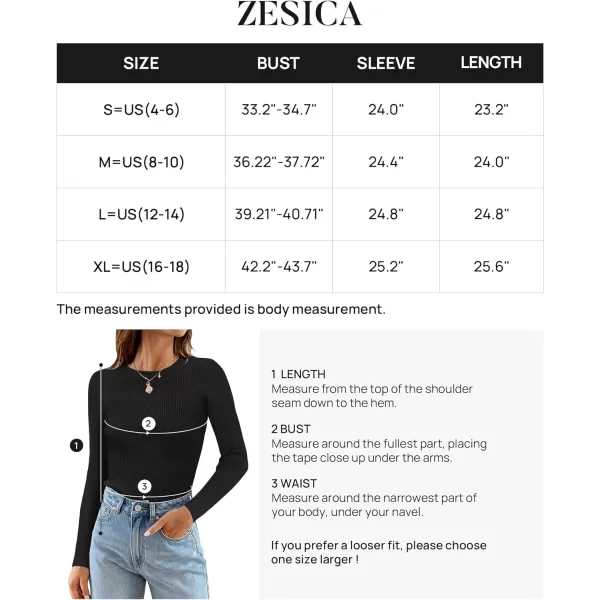 imageZESICA Womens Long Sleeve Crewneck Tops 2024 Spring Fall Clothes Ribbed Knit Sweater Slim Fitted Casual Basic Tee ShirtsBlack