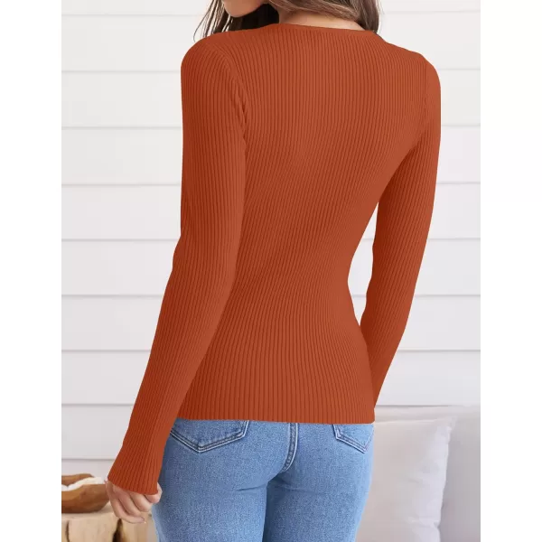 imageZESICA Womens Long Sleeve Crewneck Tops 2024 Spring Fall Clothes Ribbed Knit Sweater Slim Fitted Casual Basic Tee ShirtsCaramel