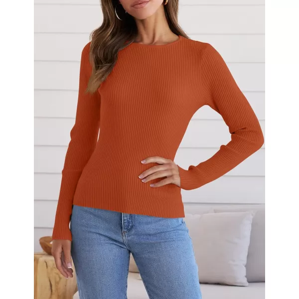 imageZESICA Womens Long Sleeve Crewneck Tops 2024 Spring Fall Clothes Ribbed Knit Sweater Slim Fitted Casual Basic Tee ShirtsCaramel