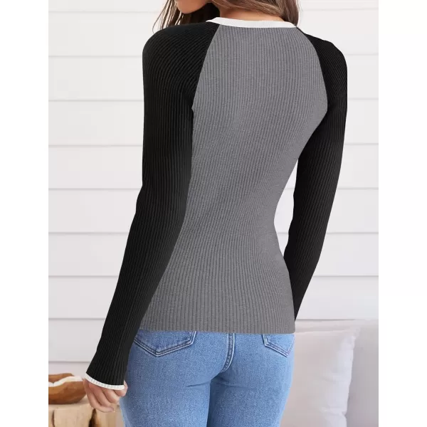 imageZESICA Womens Long Sleeve Crewneck Tops 2024 Spring Fall Clothes Ribbed Knit Sweater Slim Fitted Casual Basic Tee ShirtsCharcoal