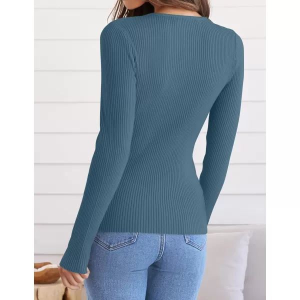 imageZESICA Womens Long Sleeve Crewneck Tops 2024 Spring Fall Clothes Ribbed Knit Sweater Slim Fitted Casual Basic Tee ShirtsDarkblue