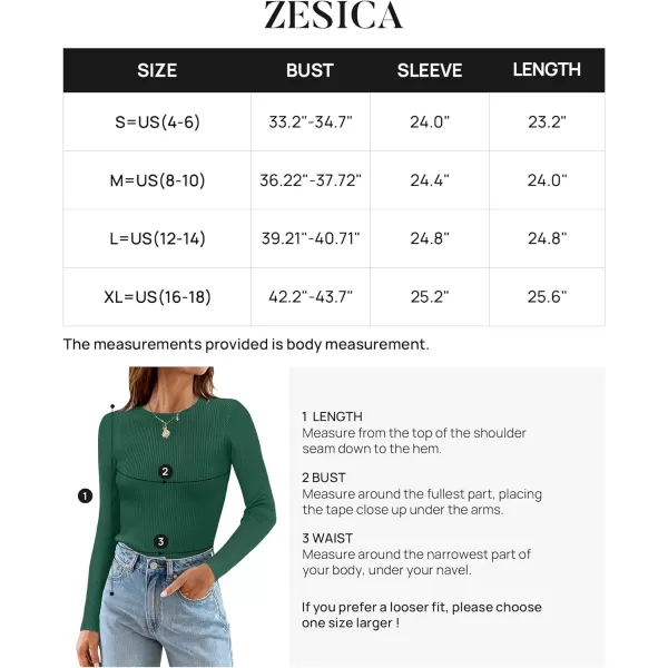 imageZESICA Womens Long Sleeve Crewneck Tops 2024 Spring Fall Clothes Ribbed Knit Sweater Slim Fitted Casual Basic Tee ShirtsDarkgreen