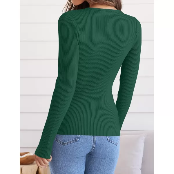 imageZESICA Womens Long Sleeve Crewneck Tops 2024 Spring Fall Clothes Ribbed Knit Sweater Slim Fitted Casual Basic Tee ShirtsDarkgreen