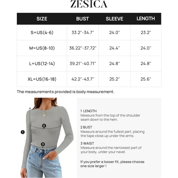 imageZESICA Womens Long Sleeve Crewneck Tops 2024 Spring Fall Clothes Ribbed Knit Sweater Slim Fitted Casual Basic Tee ShirtsGrey