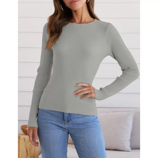 imageZESICA Womens Long Sleeve Crewneck Tops 2024 Spring Fall Clothes Ribbed Knit Sweater Slim Fitted Casual Basic Tee ShirtsGrey