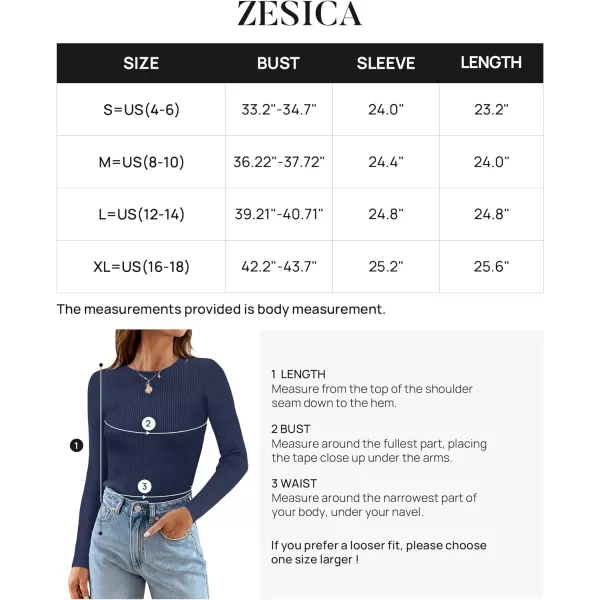 imageZESICA Womens Long Sleeve Crewneck Tops 2024 Spring Fall Clothes Ribbed Knit Sweater Slim Fitted Casual Basic Tee ShirtsNavy