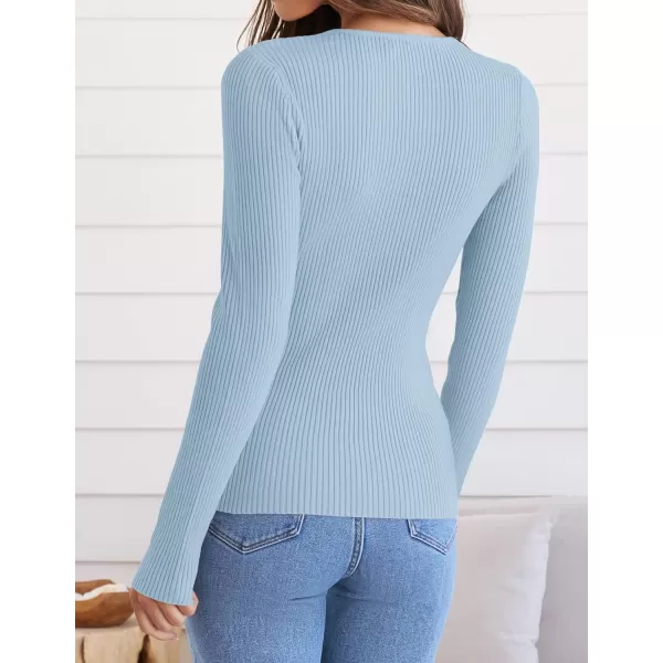imageZESICA Womens Long Sleeve Crewneck Tops 2024 Spring Fall Clothes Ribbed Knit Sweater Slim Fitted Casual Basic Tee ShirtsSky