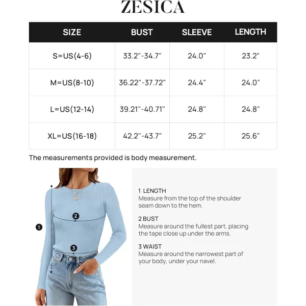 imageZESICA Womens Long Sleeve Crewneck Tops 2024 Spring Fall Clothes Ribbed Knit Sweater Slim Fitted Casual Basic Tee ShirtsSky
