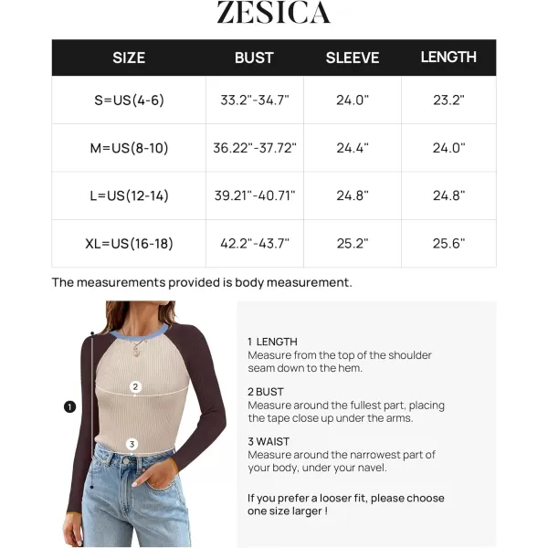 imageZESICA Womens Long Sleeve Crewneck Tops 2024 Spring Fall Clothes Ribbed Knit Sweater Slim Fitted Casual Basic Tee ShirtsTan