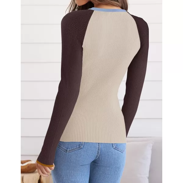 imageZESICA Womens Long Sleeve Crewneck Tops 2024 Spring Fall Clothes Ribbed Knit Sweater Slim Fitted Casual Basic Tee ShirtsTan