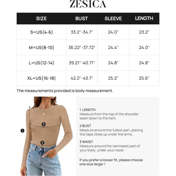 imageZESICA Womens Long Sleeve Crewneck Tops 2024 Spring Fall Clothes Ribbed Knit Sweater Slim Fitted Casual Basic Tee ShirtsToffee
