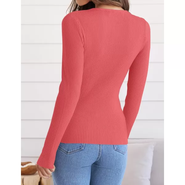 imageZESICA Womens Long Sleeve Crewneck Tops 2024 Spring Fall Clothes Ribbed Knit Sweater Slim Fitted Casual Basic Tee ShirtsWatermelon