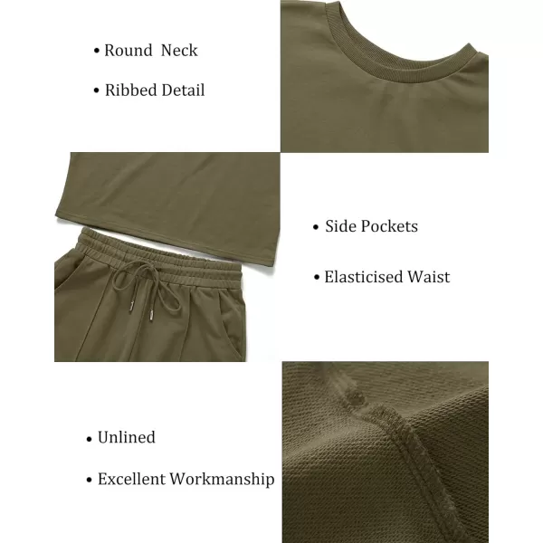 imageZESICA Womens Long Sleeve Crop Top and Pants Pajama Sets 2 Piece Jogger Long Sleepwear Loungewear Pjs SetsArmygreen