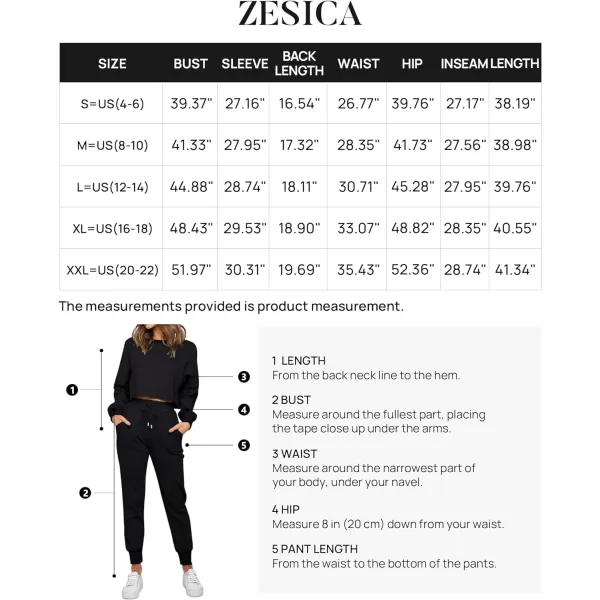 imageZESICA Womens Long Sleeve Crop Top and Pants Pajama Sets 2 Piece Jogger Long Sleepwear Loungewear Pjs SetsBlack