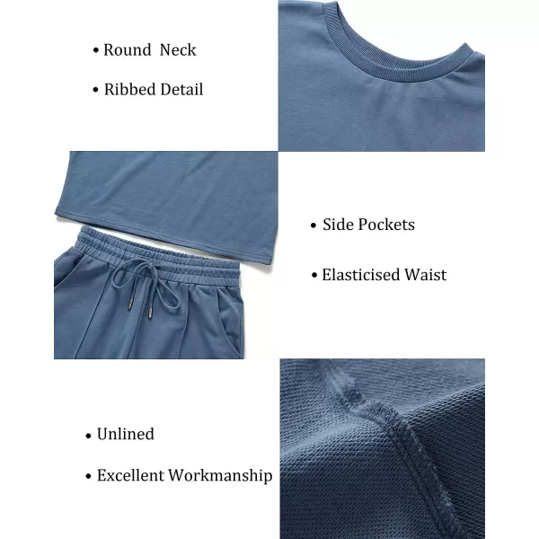 imageZESICA Womens Long Sleeve Crop Top and Pants Pajama Sets 2 Piece Jogger Long Sleepwear Loungewear Pjs SetsBlue