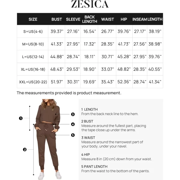 imageZESICA Womens Long Sleeve Crop Top and Pants Pajama Sets 2 Piece Jogger Long Sleepwear Loungewear Pjs SetsCoffee