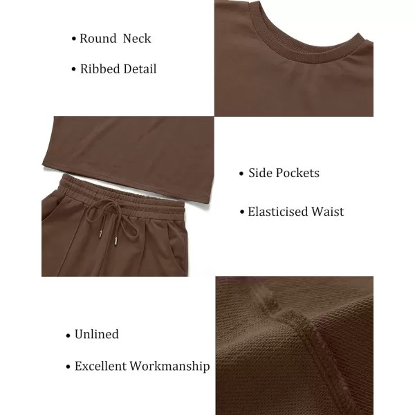 imageZESICA Womens Long Sleeve Crop Top and Pants Pajama Sets 2 Piece Jogger Long Sleepwear Loungewear Pjs SetsCoffee