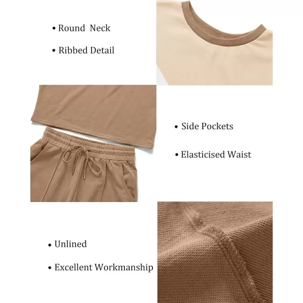 imageZESICA Womens Long Sleeve Crop Top and Pants Pajama Sets 2 Piece Jogger Long Sleepwear Loungewear Pjs SetsContrastkhaki