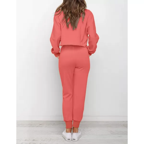 imageZESICA Womens Long Sleeve Crop Top and Pants Pajama Sets 2 Piece Jogger Long Sleepwear Loungewear Pjs SetsGrapefruit