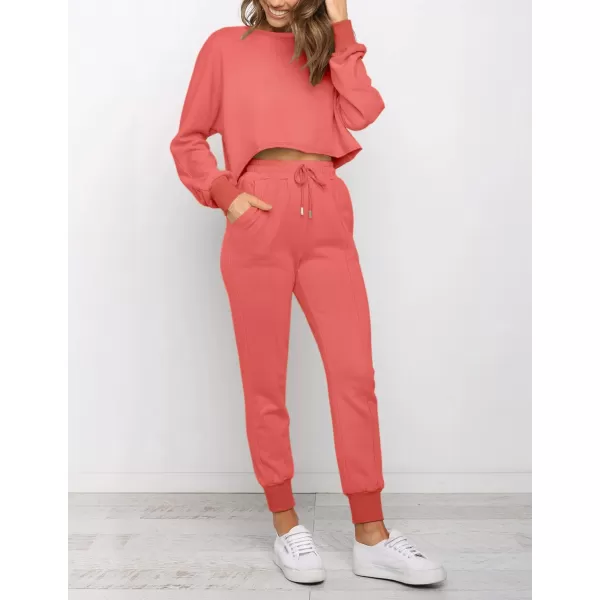imageZESICA Womens Long Sleeve Crop Top and Pants Pajama Sets 2 Piece Jogger Long Sleepwear Loungewear Pjs SetsGrapefruit