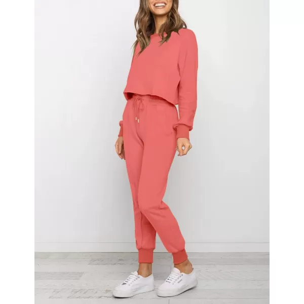 imageZESICA Womens Long Sleeve Crop Top and Pants Pajama Sets 2 Piece Jogger Long Sleepwear Loungewear Pjs SetsGrapefruit