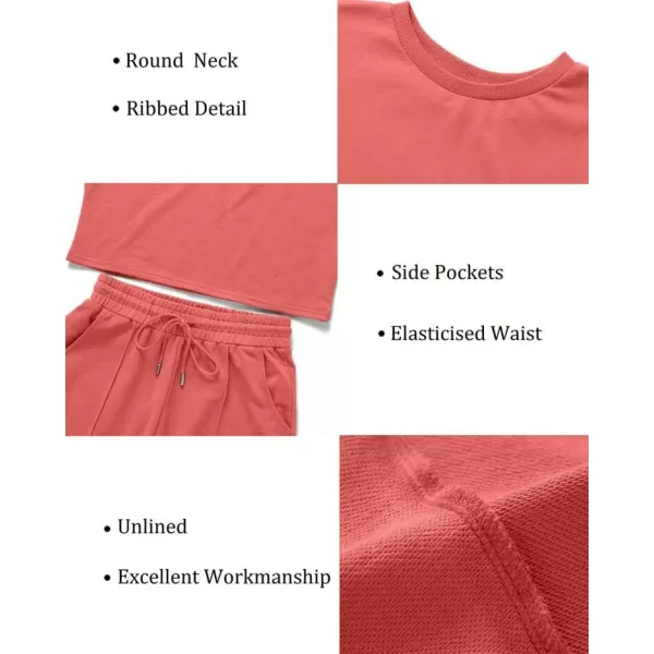imageZESICA Womens Long Sleeve Crop Top and Pants Pajama Sets 2 Piece Jogger Long Sleepwear Loungewear Pjs SetsGrapefruit
